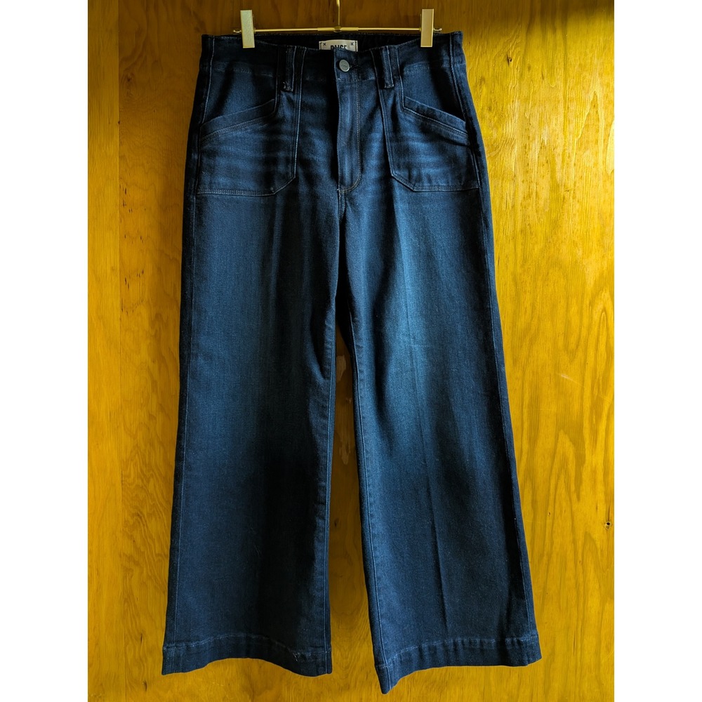 Paige Anessa High Rise Wide Leg Jeans Starboard Dark Indigo Patch Pocket 29